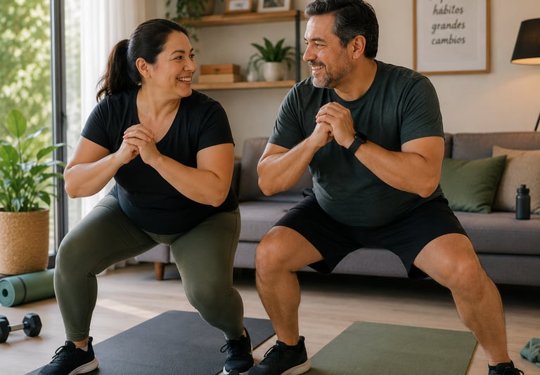 Pareja realizando ejercicio como parte de su proceso de cambio de hábitos