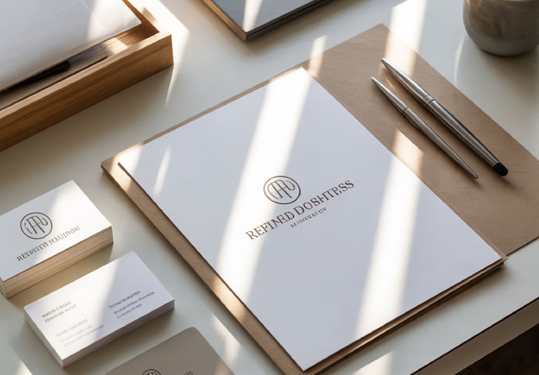 Juego de papelería corporativa profesional con membrete de marca y tarjetas de presentación