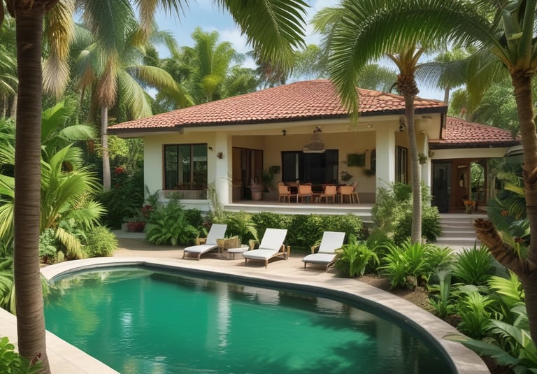 A friendly property manager handing keys to a smiling tenant at a cozy Costa Rica home.