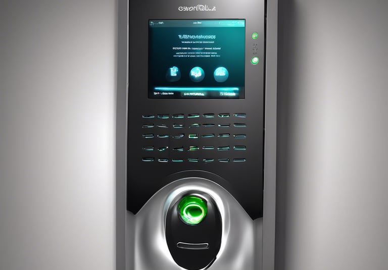 a digital keypad with a button on the front for biometric security