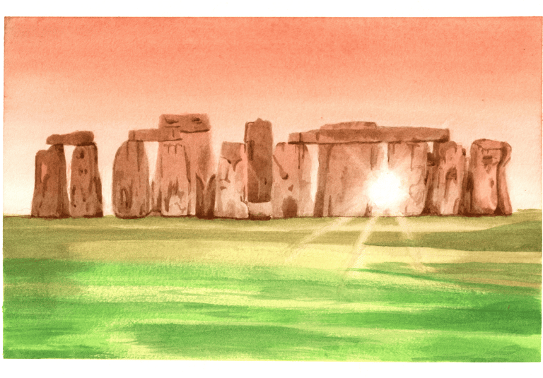 a painting of stonehenge at sunset on summer solstice