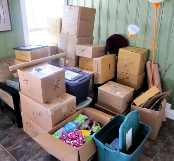 boxes stacked in garage