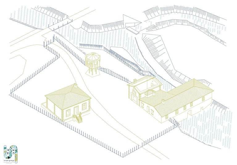 Plan en perspective de l'extérieur d'un domaine bordelais, Cistude Nature