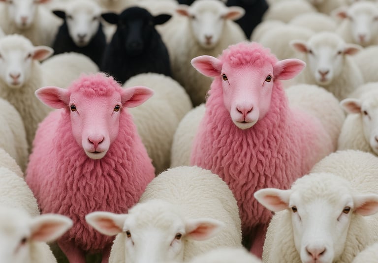 Moutons roses VS moutons noirs et blancs