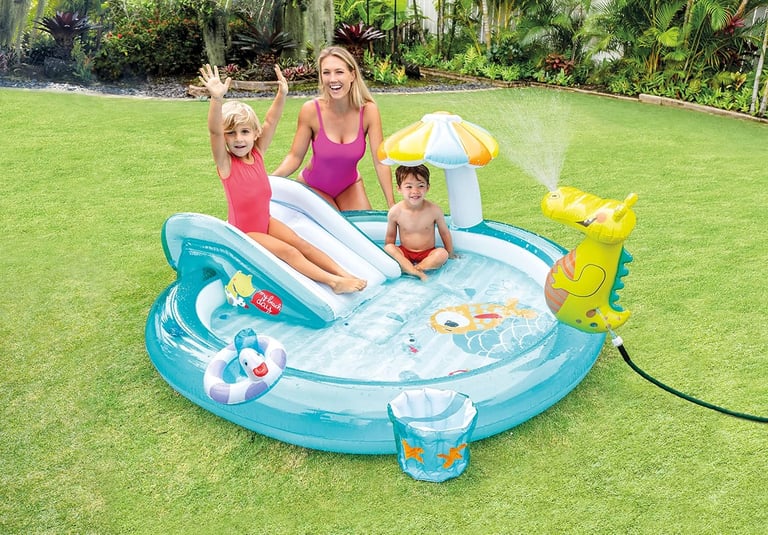 Intex Gator 6.6&amp;amp;amp;#x27; x 5.6&amp;amp;amp;#x27; x 4&amp;amp;amp;quot; Outdoor Inflatable Kiddie Pool Water Play Swim Center
