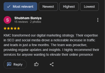 google review about our digital marketing services from our clients