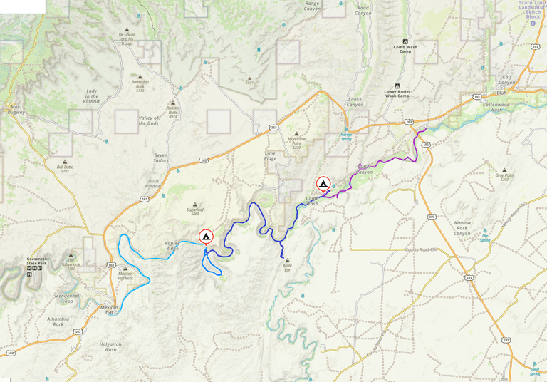 San Juan River float tracks over 4 days.
