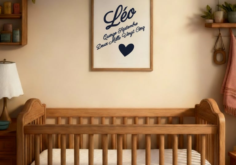 Calligraphie de naissance sur un mur dans une chambre d'enfant, décoration chambre d'enfant