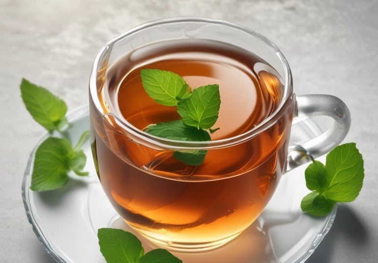 Bright green peppermint and spearmint leaves arranged in a natural basket