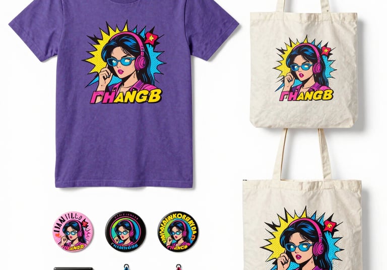 Vibrant comic pop art style shopping bags bursting with colorful deals and discounts