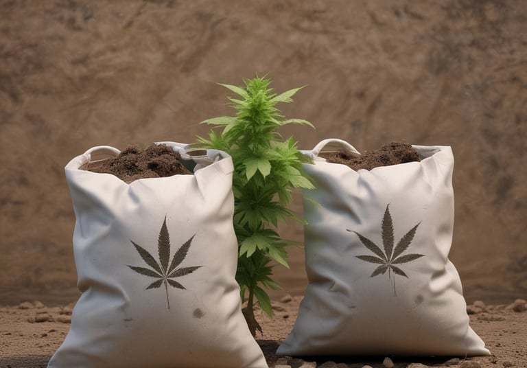 Close-up image of vibrant cannabis leaves illuminated by natural sunlight outdoors.