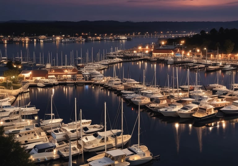 Bright marine LED lights illuminating a boat deck at dusk.