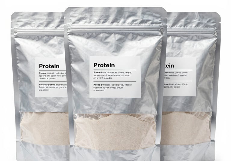 A vibrant image of a protein shake being poured into a glass with fresh fruits around.