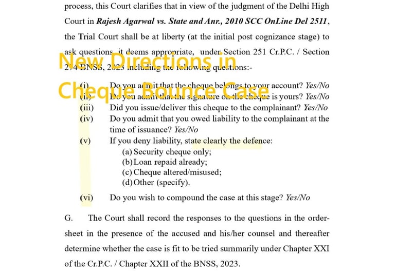 New Directions in Cheque Bounce Case