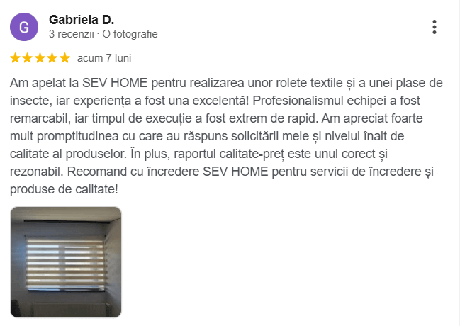 Recenzie client rolete textile zi noapte montaj profesional Bucuresti Sev Home