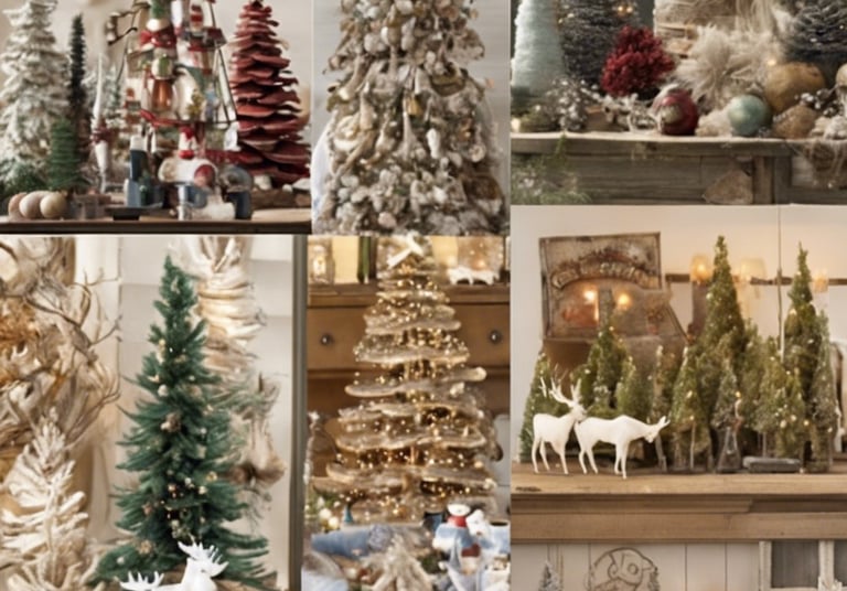 An indoor craft fair is taking place in a hall, decorated with greenery and holiday wreaths on the walls. Various vendors have set up tables displaying handmade crafts, including wooden decorations and woven items. People are browsing and interacting with the vendors, creating a warm and festive atmosphere.