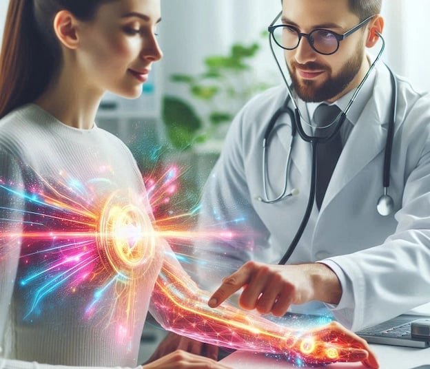 Doctor checking photon and frequency levels