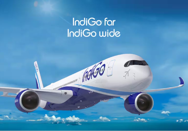 a plane with the words indigo go far far in the sky