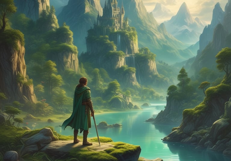 A cozy reading nook with fantasy books and soft lighting