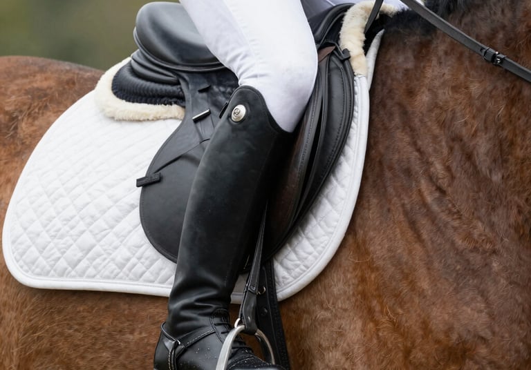 Elegant riding boots placed on hay with soft natural lighting