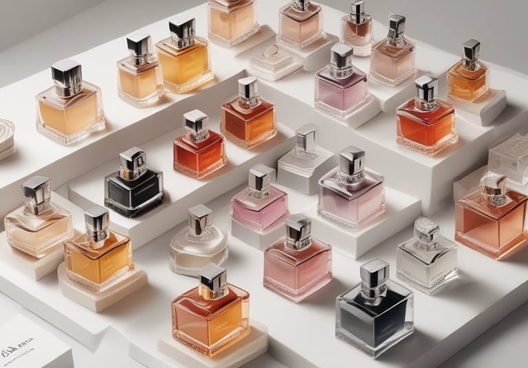 An array of elegant accessories arranged on a marble background.