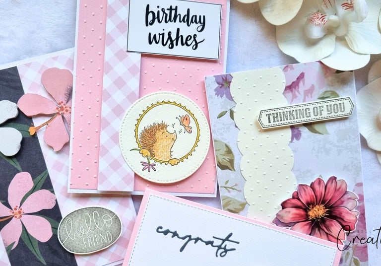 4 Handmade greeting cards in pastel colors