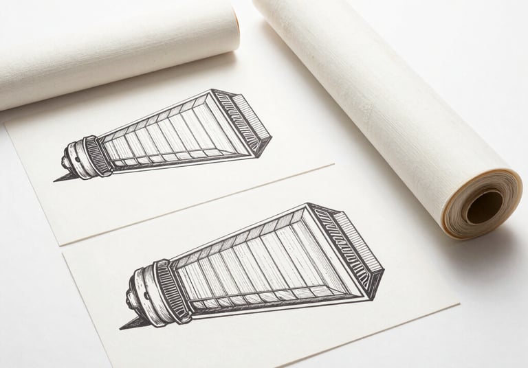 Close-up of vibrant orange printed vinyl rolls stacked on a shelf.