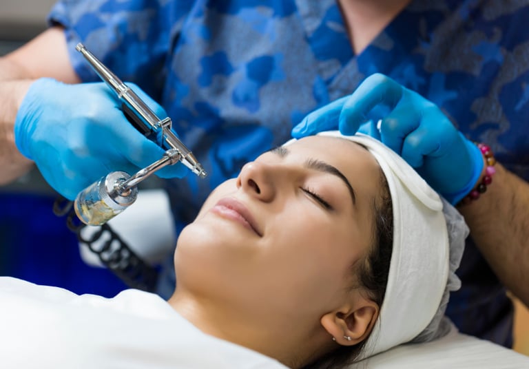 close up of woman getting oxygen facial