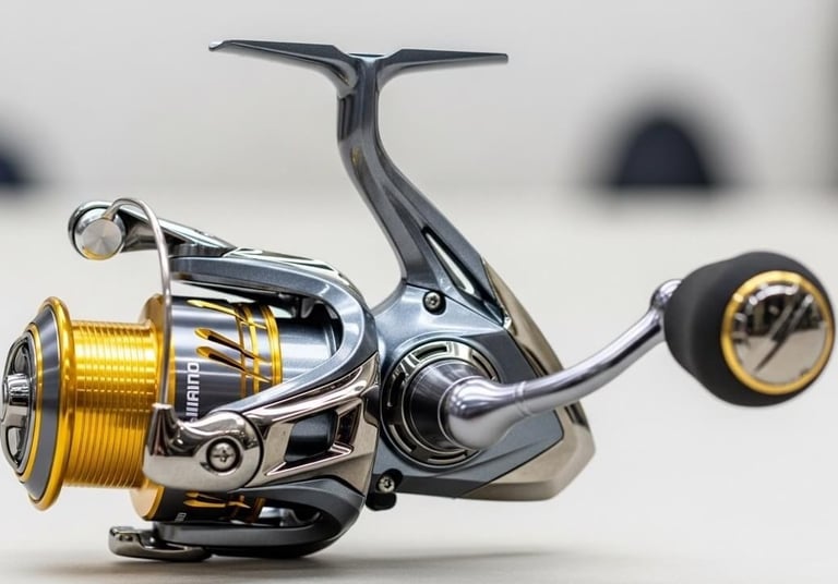 molinete shimano bom para pesca agua salgada cor prata com rotor dourado e snob de e.v.a. e