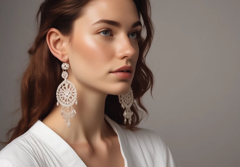 Artisan hands weaving a delicate macramé bracelet with earthy tones and natural stones