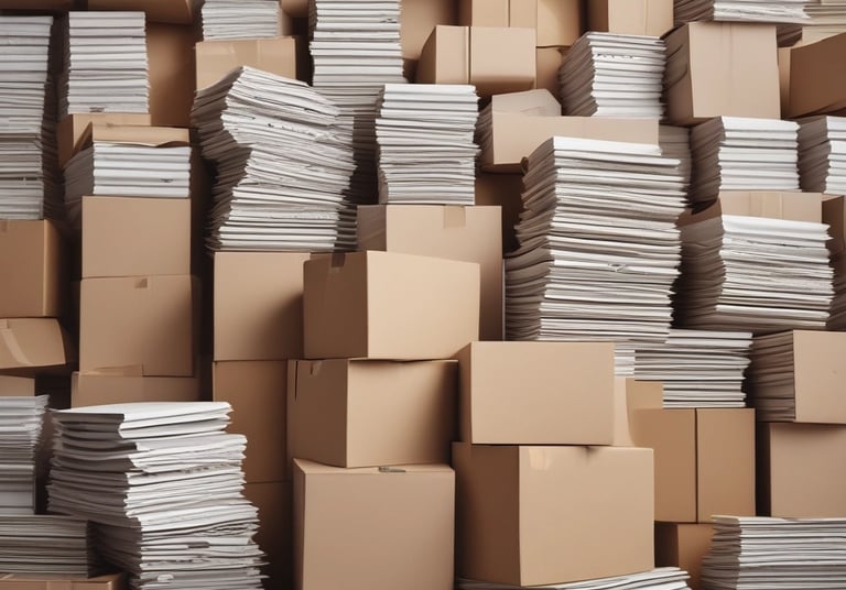 Stacks of clean cardboard and paper ready for recycling.