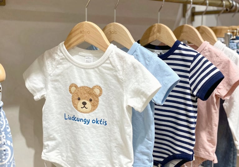 Brightly colored baby sweatshirt hanging on a small wooden hanger