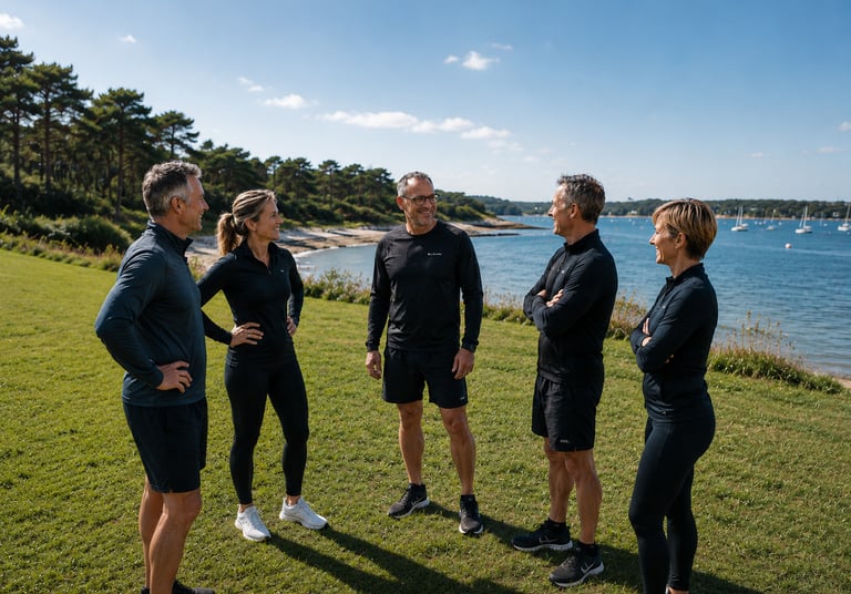 Moment d’échange et coaching outdoor RPL+ face au Golfe du Morbihan
