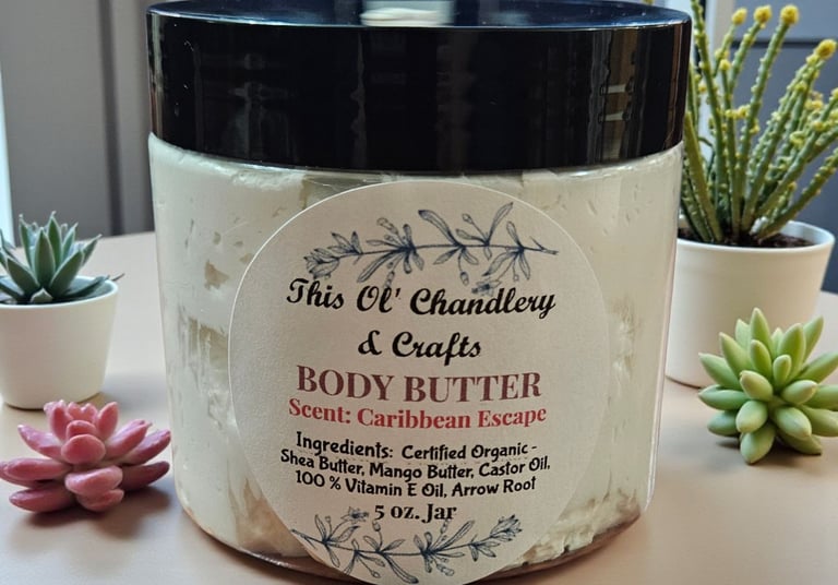 Handmade organic body butter with shea butter and mango butter, natural skin moisturizer made in Mon