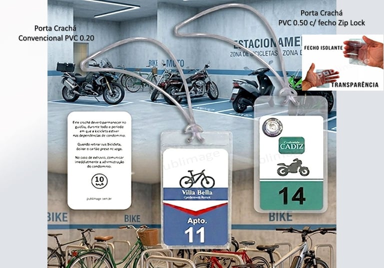Crachás numerados e personalizados para identificar bicicletas e motos