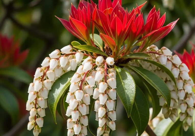 pieris japonica múltiples colores en primavera