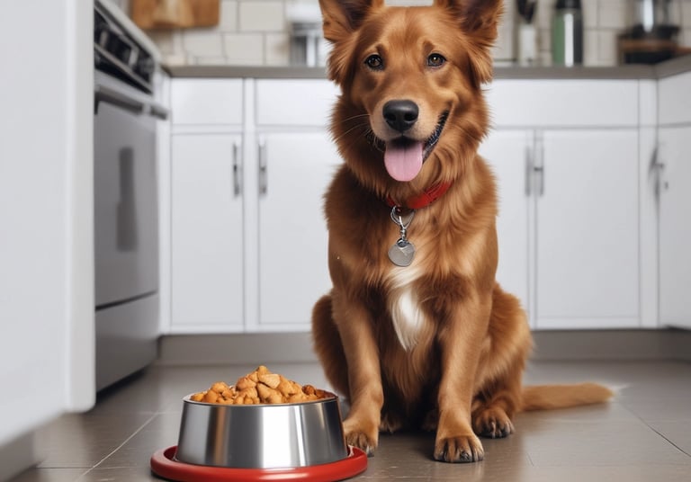 Two packages of pet milk substitute products are displayed, one for cats featuring a kitten, and one for dogs featuring a puppy. The packages are vibrant, with the cat product being blue and the dog product being blue and orange. A green plant leaf is partially visible on the left side of the image, with a soft beige background.