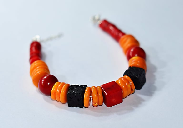 bracelet with natural coral and hematite elements, handmade, natural stones, another successful proj