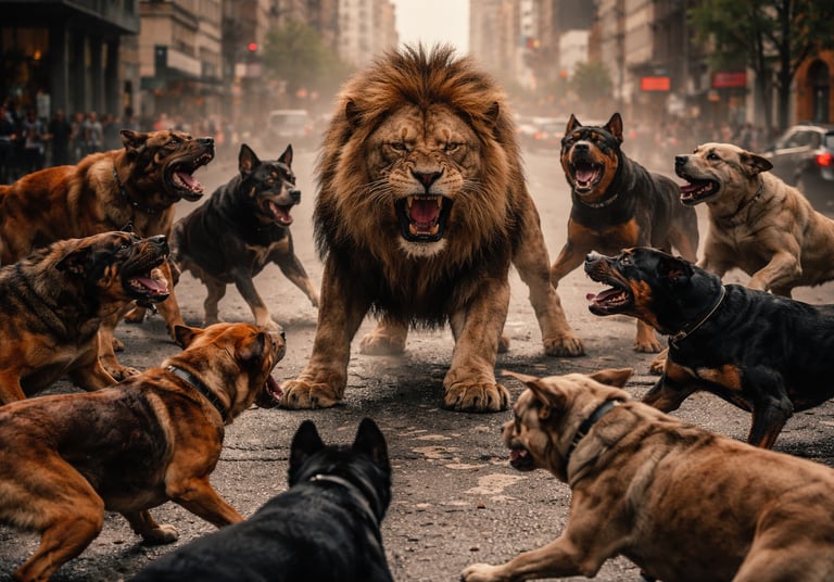 Combien de chien pour battre un lion ?