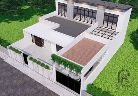 Hunian dua lantai modern dengan atap datar rancangan Raga Architect untuk Mrs. Dafina Lena Bintaro