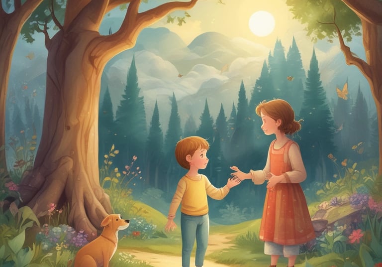 A vibrant, colorful illustration of a child’s photo magically blending into a fairy tale scene.