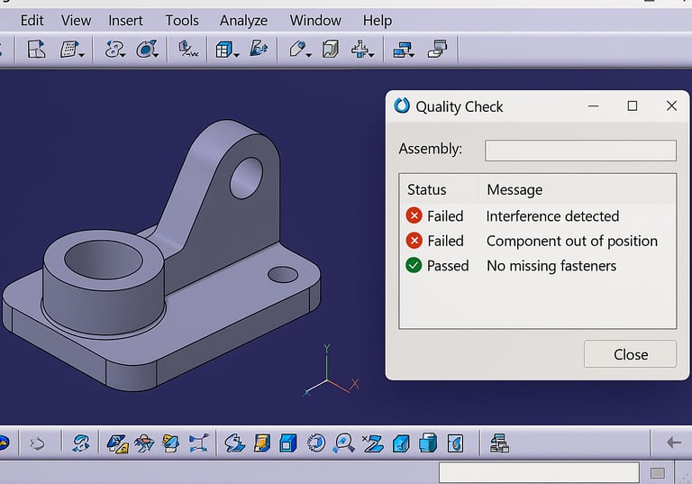 Image depicting CATIA CAA tool for validating components in an assembly