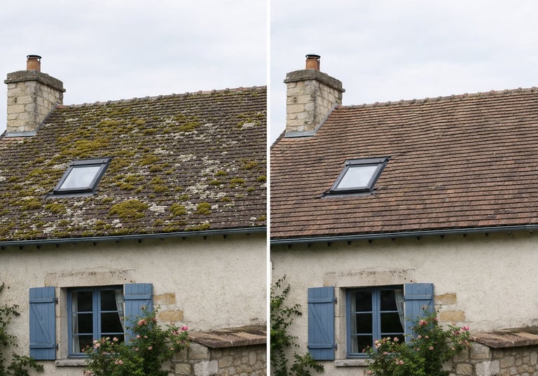 Démoussage toiture – avant / après à Nantes (Loire-Atlantique)