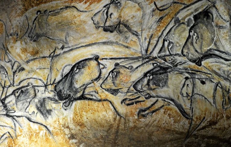 Photo représentant des gravures préhistoriques sur les grotte Chauvet en Ardèche