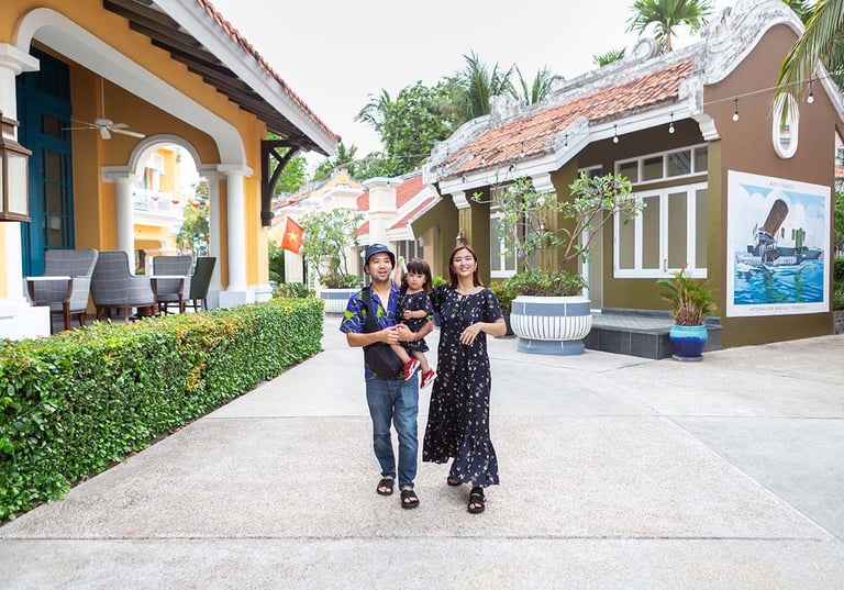 Japanese family walking through JW Marriott Phu Quoc resort