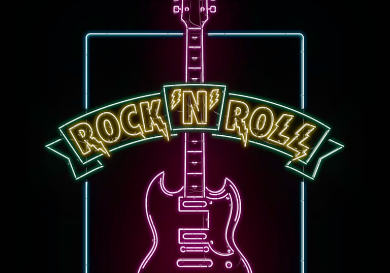 Rock'N'Roll guitar neon sign closeup