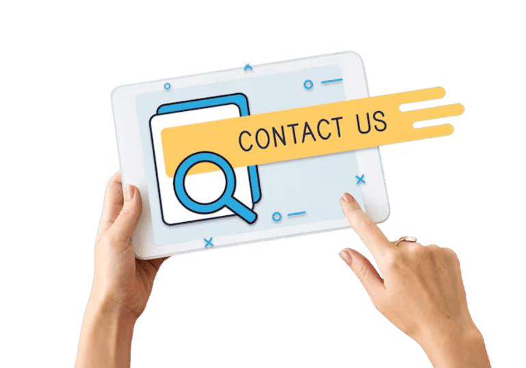 a person holding a tablet with a magnifying contact with contact with contact