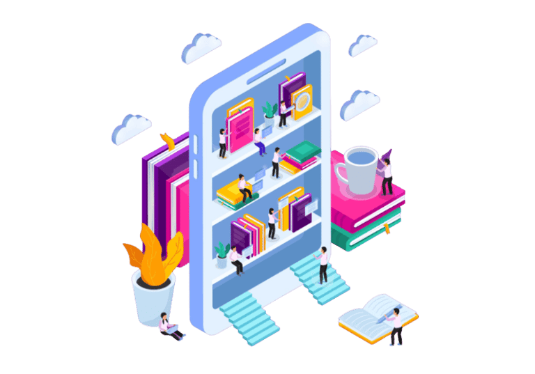 a person standing in front of a bookcase