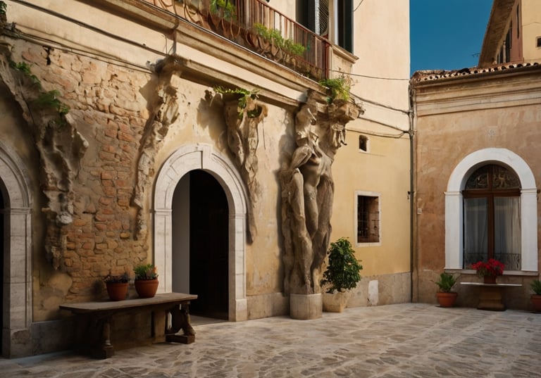 Fotografia de um escultura da entrada de uma galeria