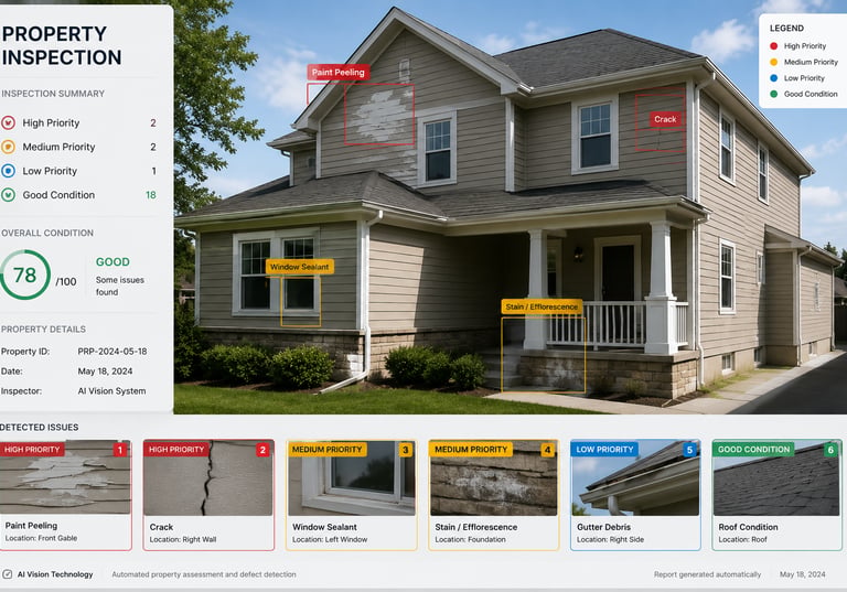 AI property inspection report showing visible exterior issues